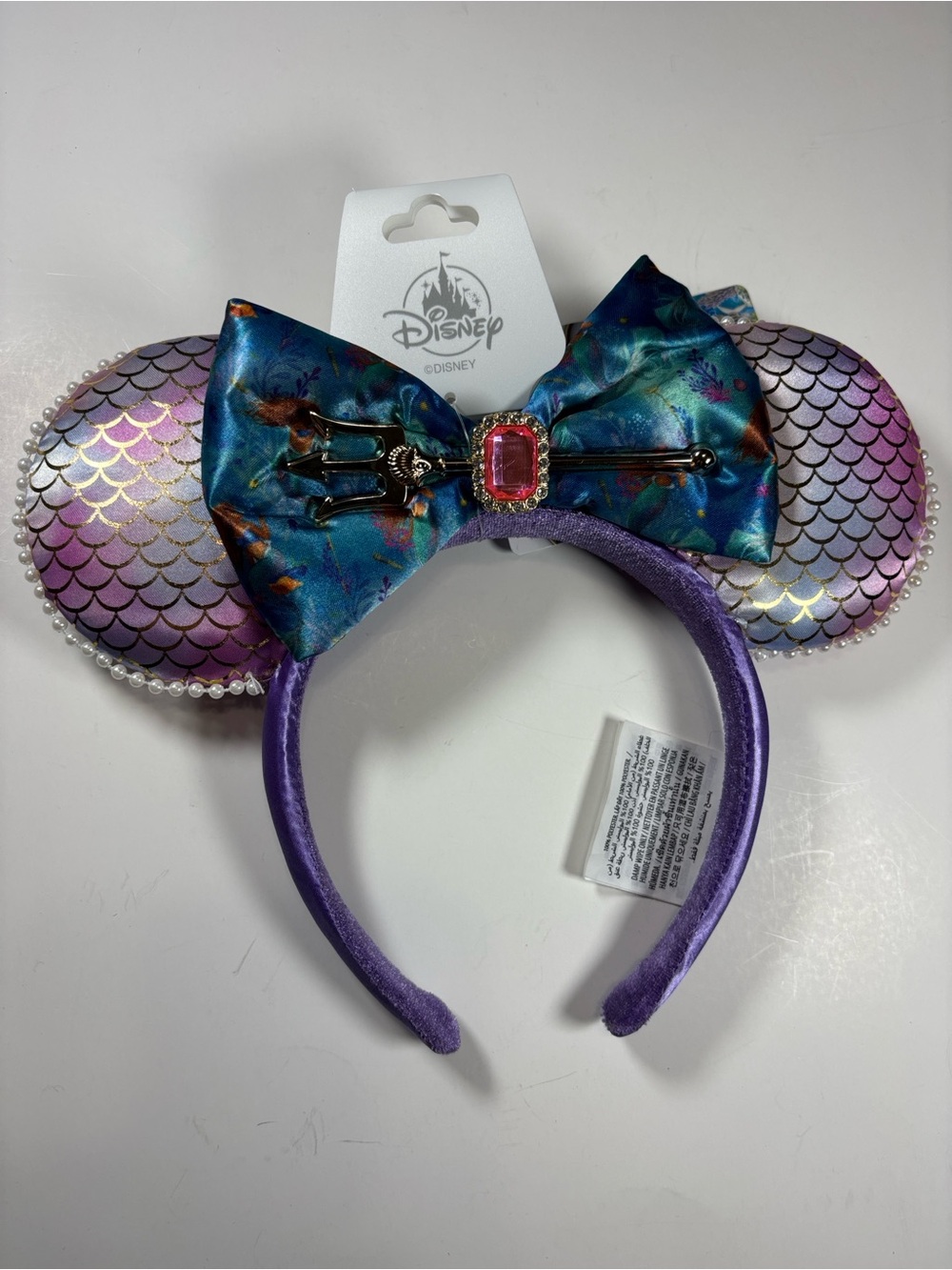 Disney Little Mermaid Minnie Mouse Ears Headband Ariel Bejeweled Trident Brooch